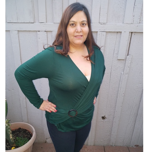 1x-3x New Plus Size Green Long Sleeve Top - Picture 6 of 8
